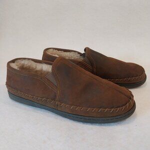 Clarks Leather Shearling Slippers Brown Mens 12 M Closed Back 26172833 Comfort,